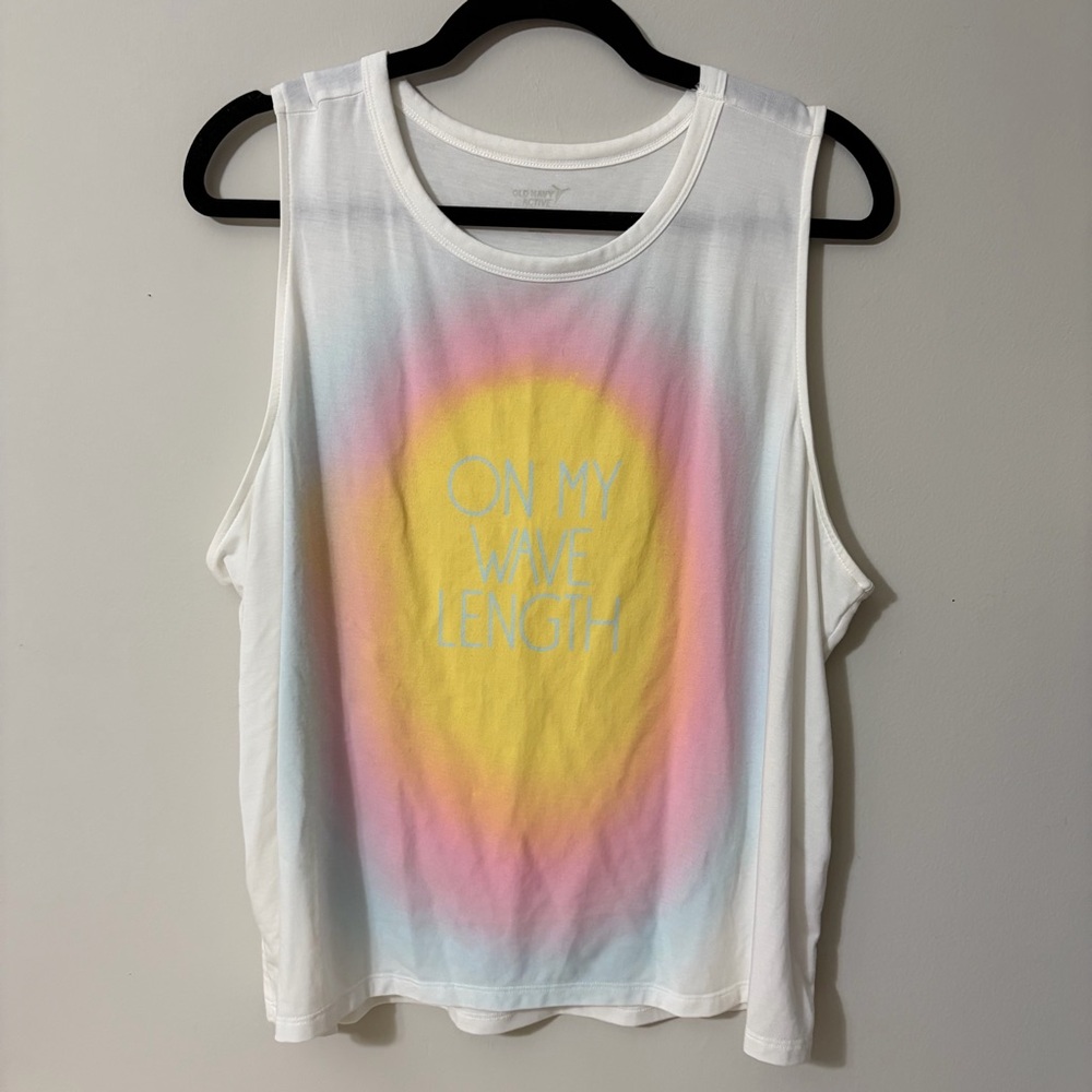 Old Navy White Muscle Tee with Pastel Design